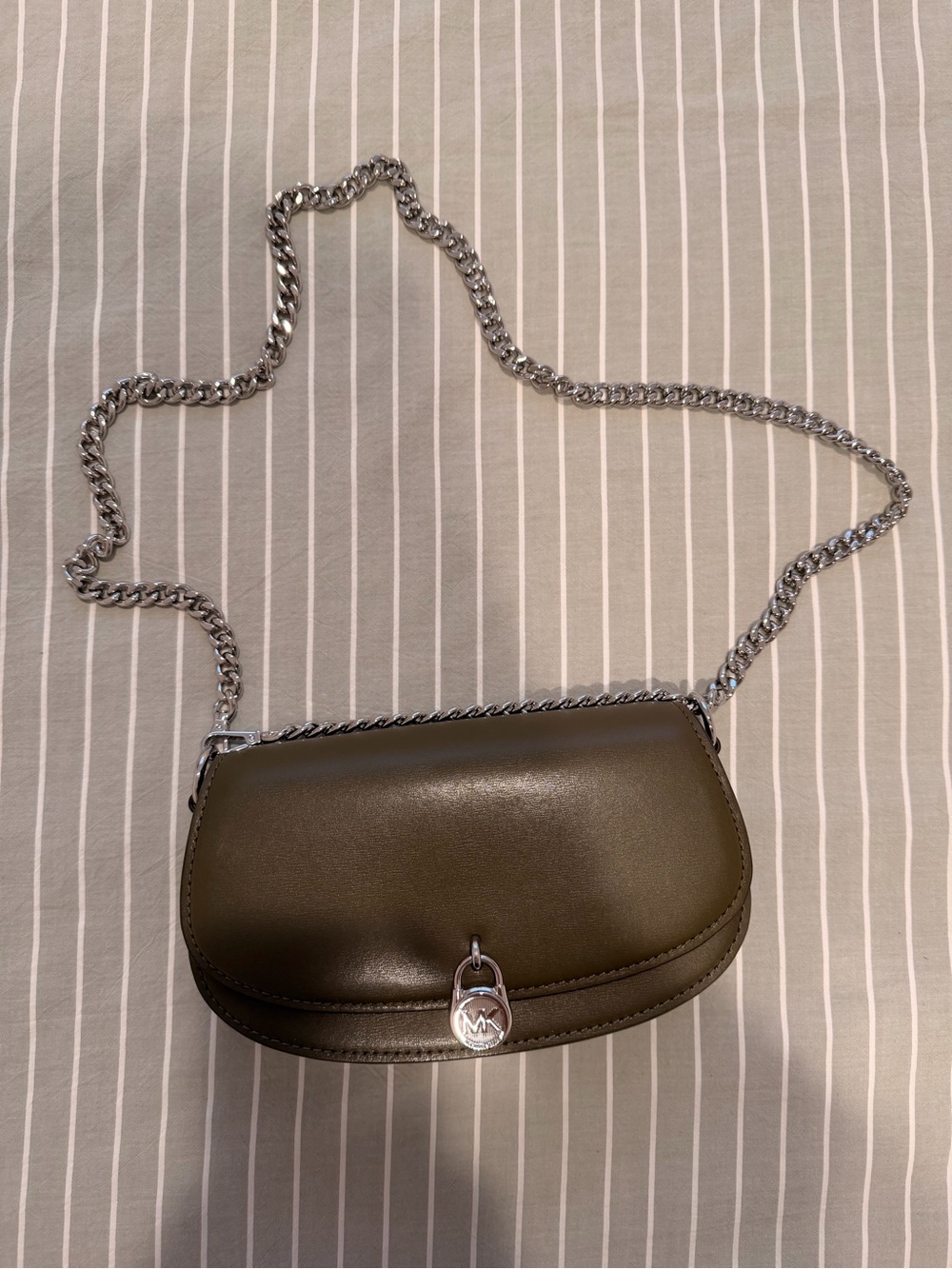 Michael Kors Olive Leather Chain Strap Crossbody